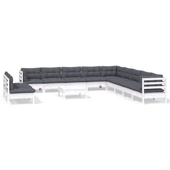The Living Store - Loungeset - Grenenhout - Wit - 63.5x63.5x62.5 cm - Antraciet kussen