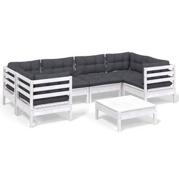 The Living Store Loungeset - Grenenhout - Wit - 63.5 x 63.5 x 62.5 cm - Inclusief kussens
