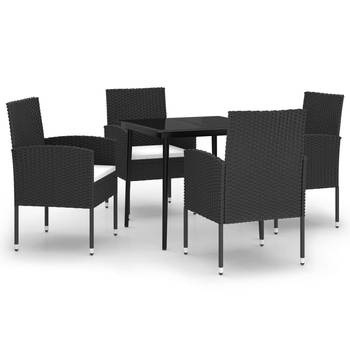The Living Store Tuinset - Zwarte PE-rattan stoelen met crèmewitte kussens - Stalen tafel - 80x80x74cm