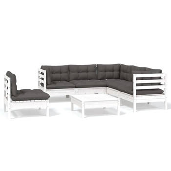 The Living Store Loungeset Grenenhout - Wit - 63.5 x 63.5 x 62.5 cm - Inclusief kussens