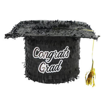 Pinata van papier - Geslaagd/graduation hoedje thema - 28 x 29 x 15 cm - Geslaagd/Diploma gehaald - Pinatas