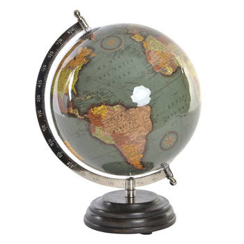 Items Deco Wereldbol/globe op voet - kunststof - groen - home decoratie artikel - D20 x H28 cm - Wereldbollen