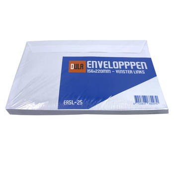 DULA EA5 Enveloppen - Venster links -156 x 220 mm - 25 stuks - Wit - Zelfklevend met plakstrip - 80 gram