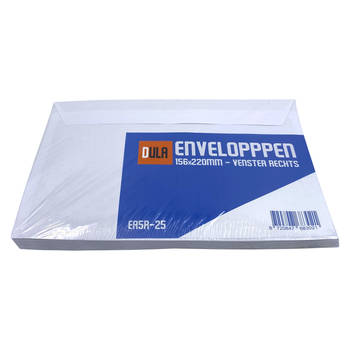 DULA EA5 Enveloppen - Venster rechts -156 x 220 mm - 25 stuks - Wit - Zelfklevend met plakstrip - 80 gram