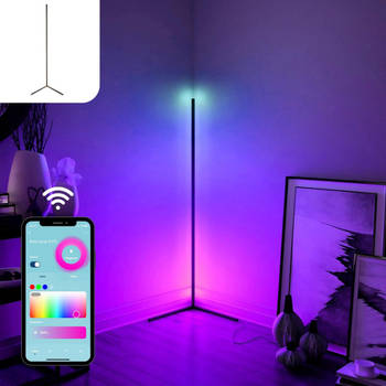 Gologi Slimme Vloerlamp LED - Hoeklamp - Industrieel – Staand - Dimbaar - Spraakbediening - RGBW - Met App - Zwart