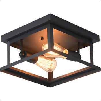 Goliving Plafondlamp Industrieel - Plafonnière - Dubbele Lamp - E27 - Metaal - Zwart