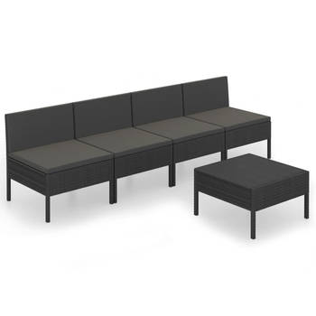 The Living Store Lounge tuinmeubelset - PE-rattan - zwart - 60 x 60 x 35 cm - inclusief kussens