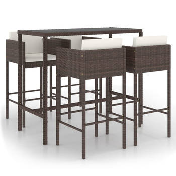 The Living Store Tuinbarset - PE rattan - bruin - 130 x 60 x 110 cm - Inclusief tafel - 4 barkrukken - 4 zitkussens