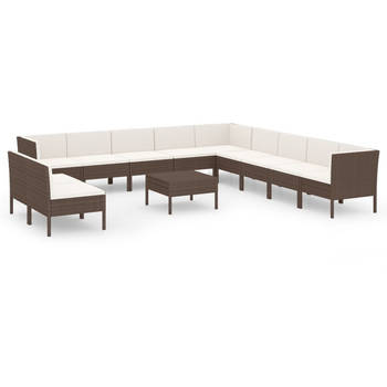 The Living Store Loungeset - PE-rattan - gepoedercoat staal - Bruin - 60x60x35 cm (tafel) - 57x69x69 cm (middenbank) -