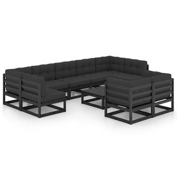 The Living Store Loungeset Tuin - Grenenhout - Zwart - 70x70x67cm - 100% polyester