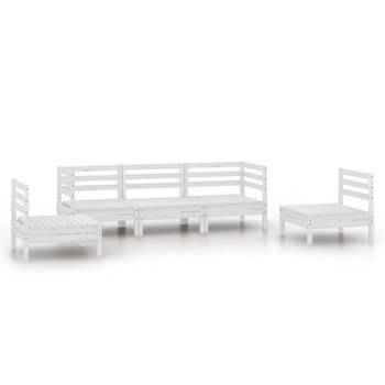 The Living Store Loungeset - Grenenhout - Wit - 63.5 x 63.5 x 62.5 cm - Modulaire opstelling