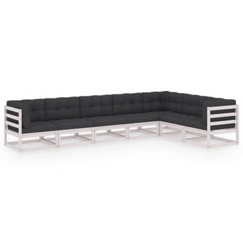 The Living Store Tuinset Grenenhouten - Lounge - 70x70x67 cm - Wit - Antraciet