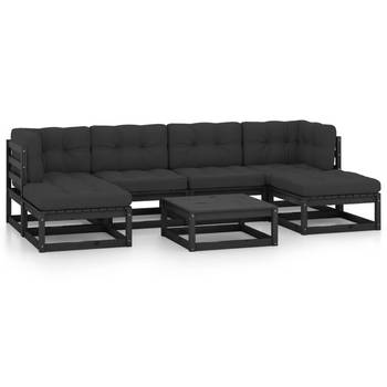 The Living Store Loungeset Grenenhout - 70x70x67 cm - zwart/antraciet