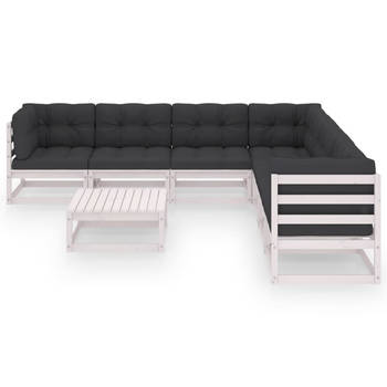 The Living Store Loungeset Grenenhout - Wit - 3x hoekbank - 4x middenbank - 1x tafel - Afmetingen 70x70x67 cm -