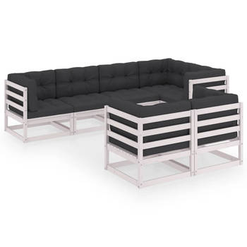 The Living Store Loungeset Grenenhout - Wit - 70x70x67 cm - Antraciet kussen