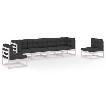 The Living Store Loungeset - Grenenhout - Wit - 70x70x67 cm - Antraciet kussens