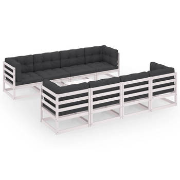 The Living Store Lounge set - Grenenhout - Wit - 4x hoekbank - 4x middenbank - 1x tafel - 8x zitkussen - 12x