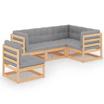 The Living Store Lounge set - Massief grenenhout - Grijs kussen - Modulair - 70x70x67cm