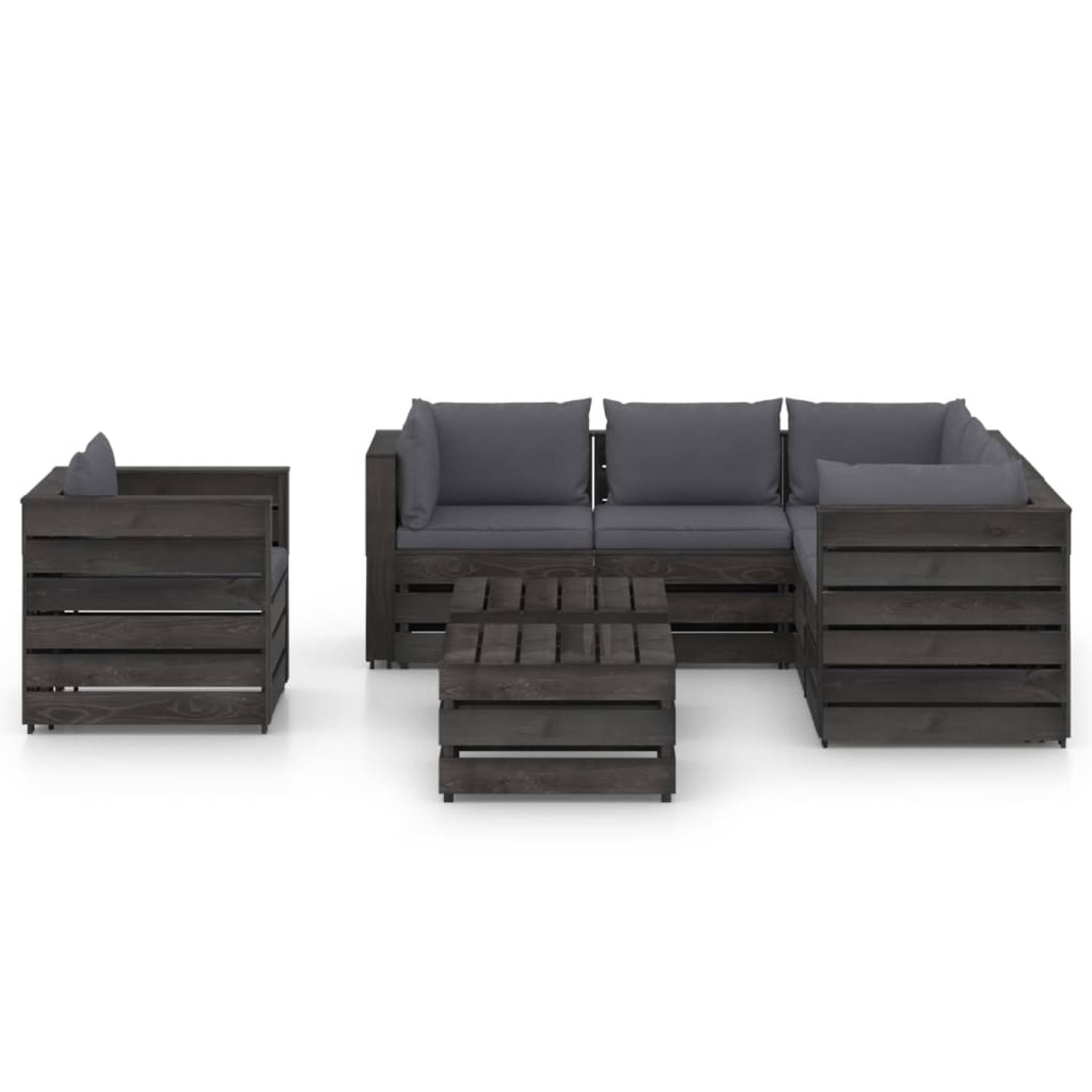 The Living Store Pallet Loungeset - Grenenhout - 69x70x66 cm - Antraciet