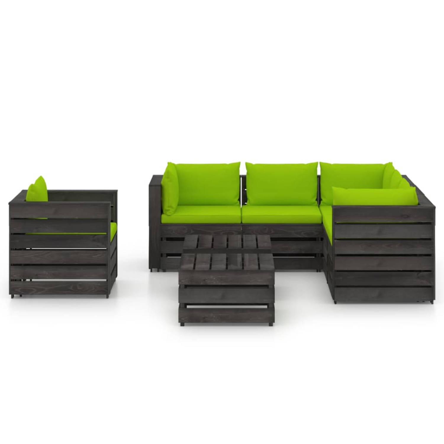 The Living Store 8-delige Loungeset met kussens grijs geïmpregneerd hout - Tuinset