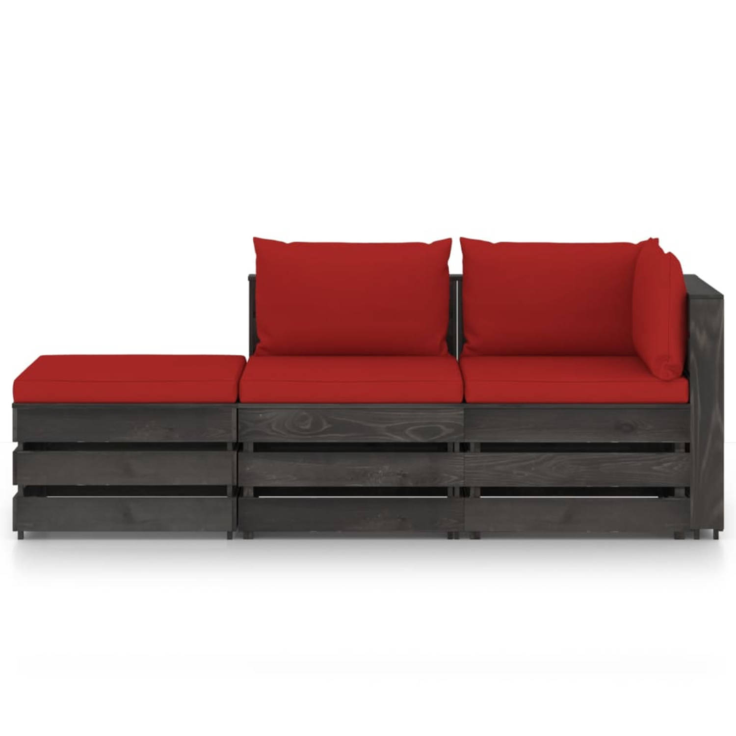 The Living Store Loungeset Pallet - 69 x 70 x 66 cm - Grenenhout - Rood