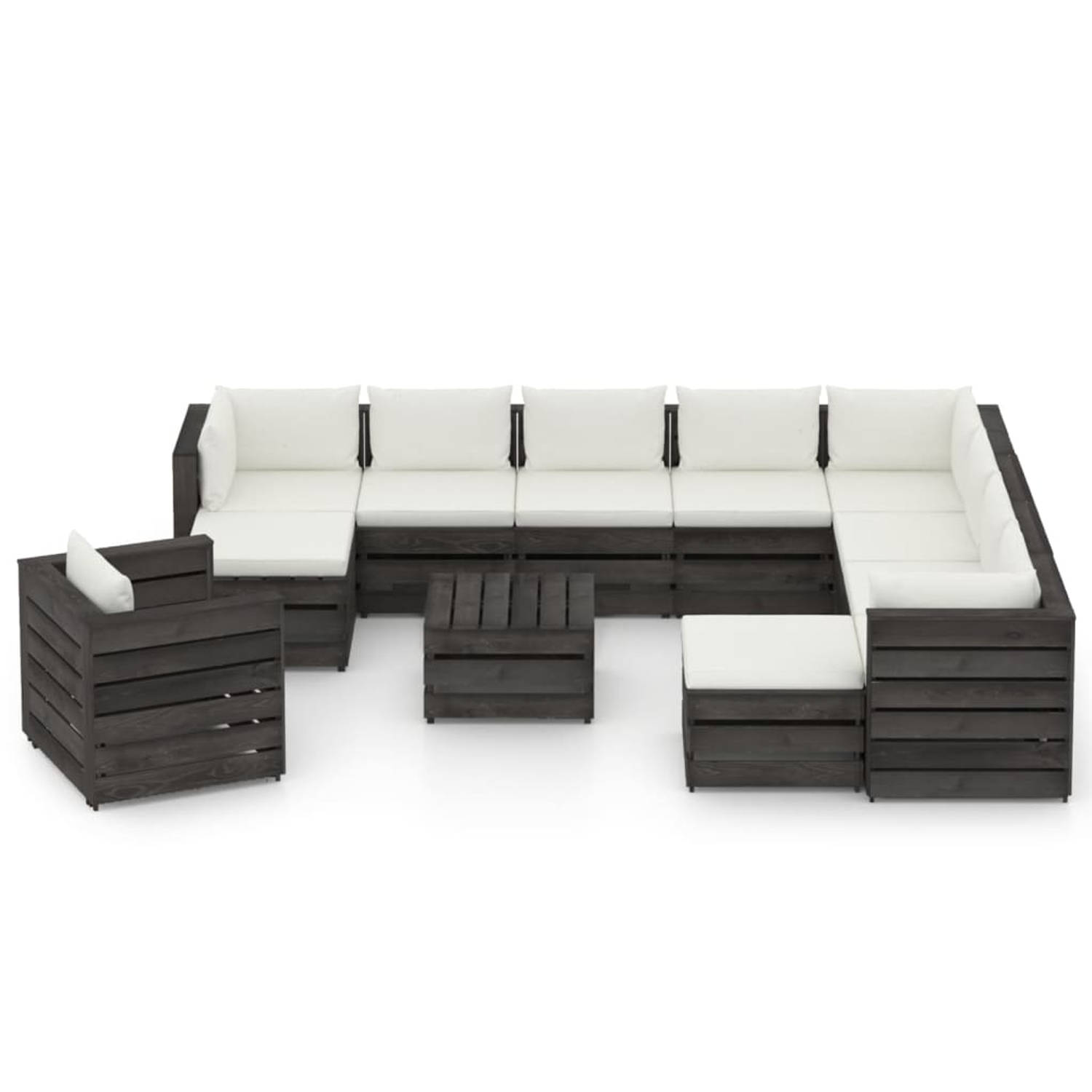 The Living Store Loungehoekbank Pallet - 69x70x66 cm - Grenenhout - Grijs geïmpregneerd