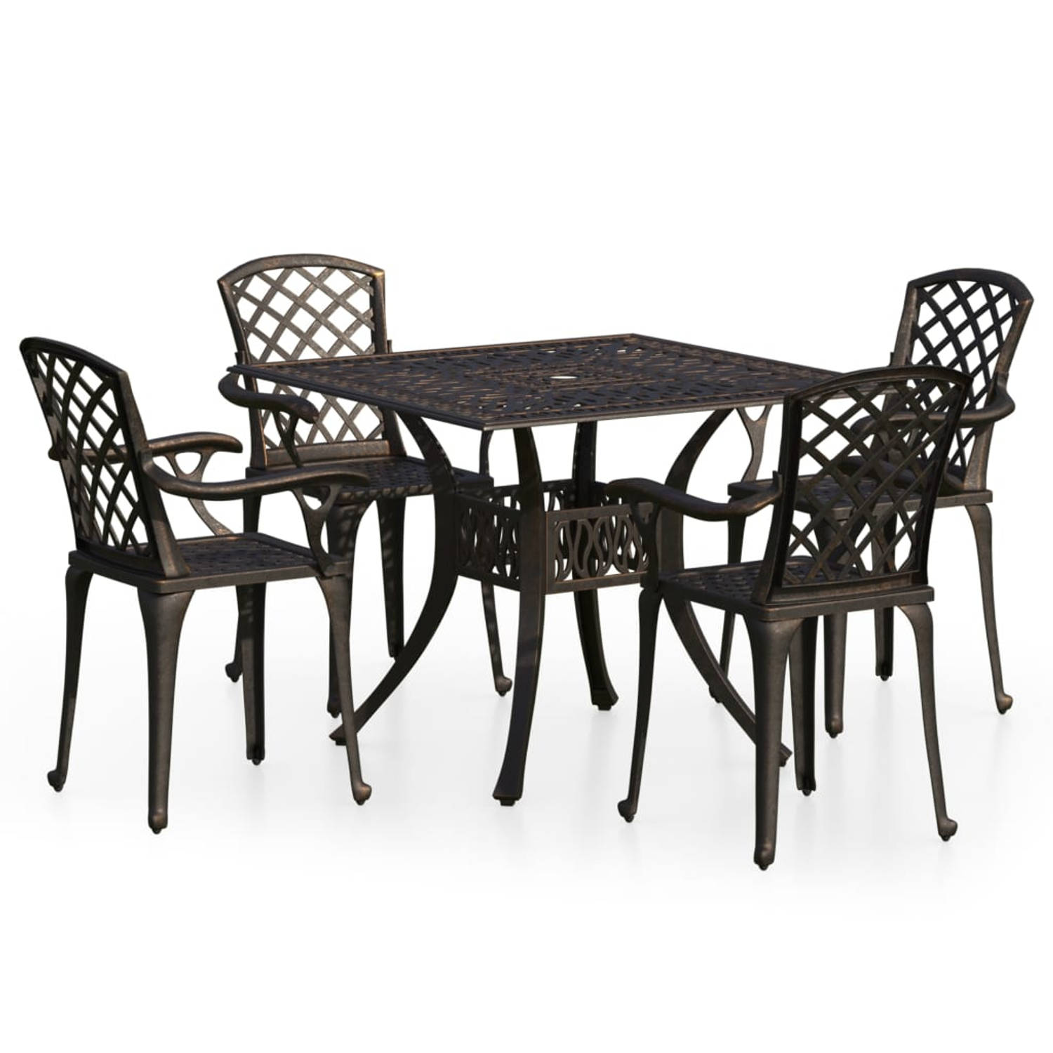 The Living Store Bistroset - Gietaluminium - Tuinstoelen en tafel - Brons - 61x60x93 cm stoel - 90x90x73 cm tafel