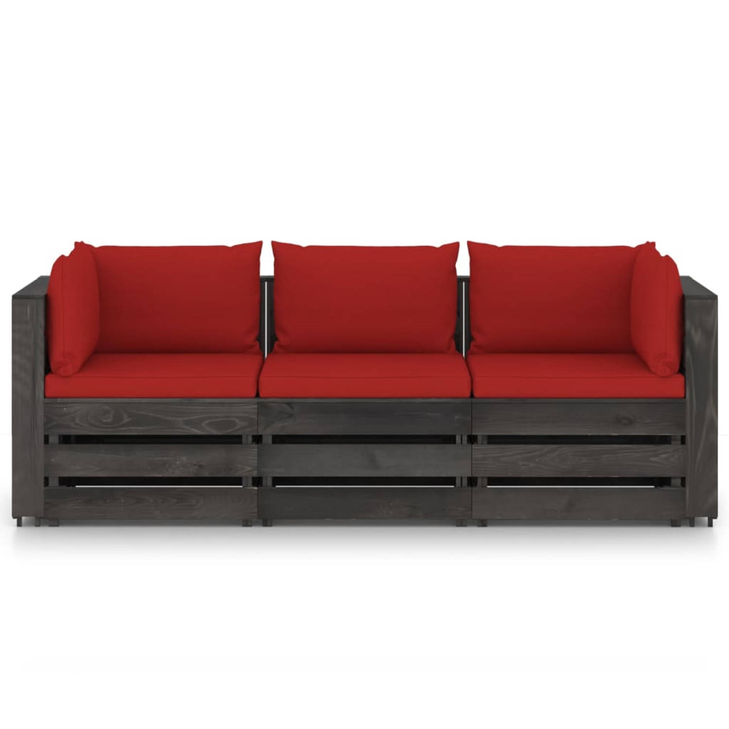 The Living Store Palletbank Grenenhout - 69 x 70 x 66 cm - Rood kussen