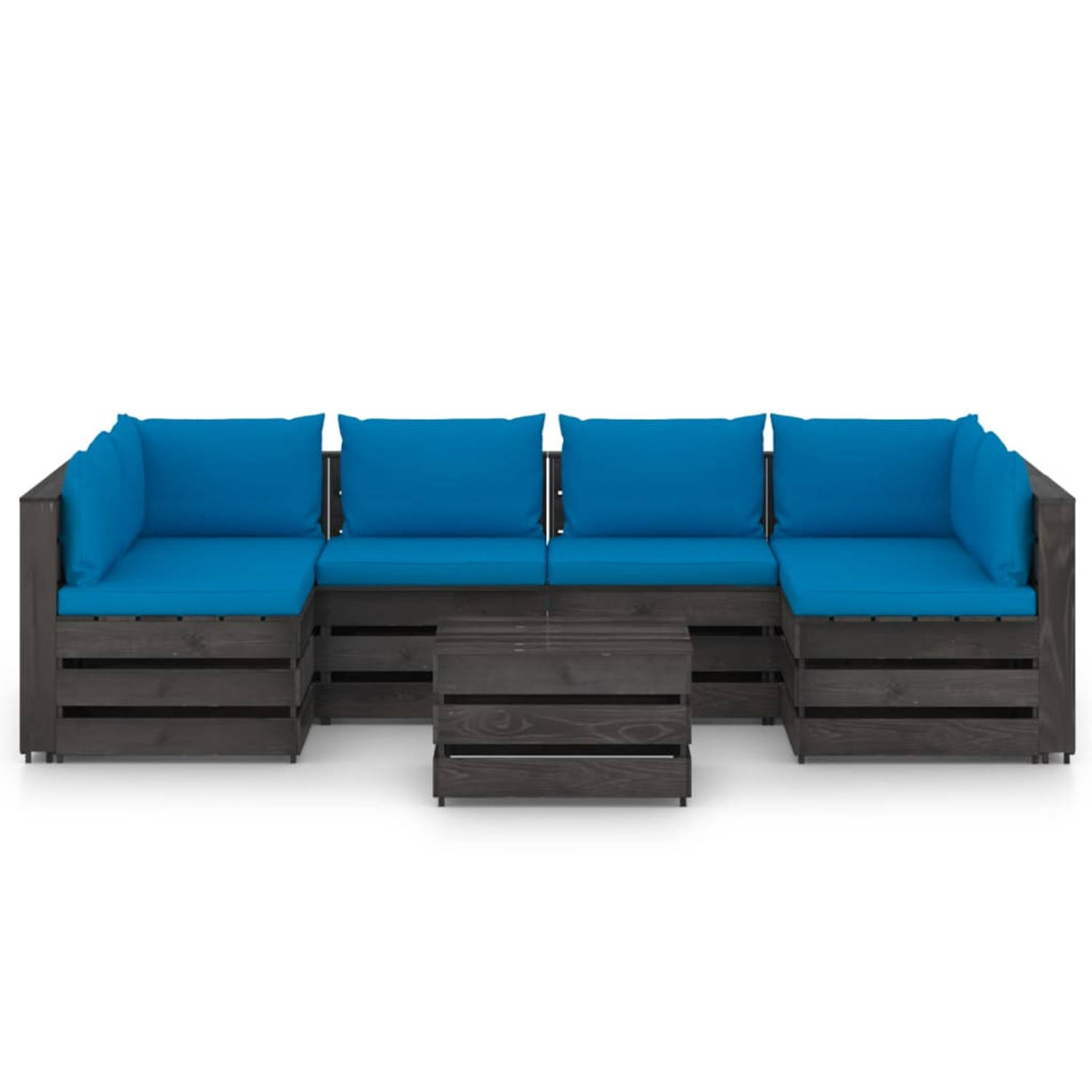 The Living Store Pallet Loungeset - Houten - 69 x 70 x 66 cm - Grijs geïmpregneerd