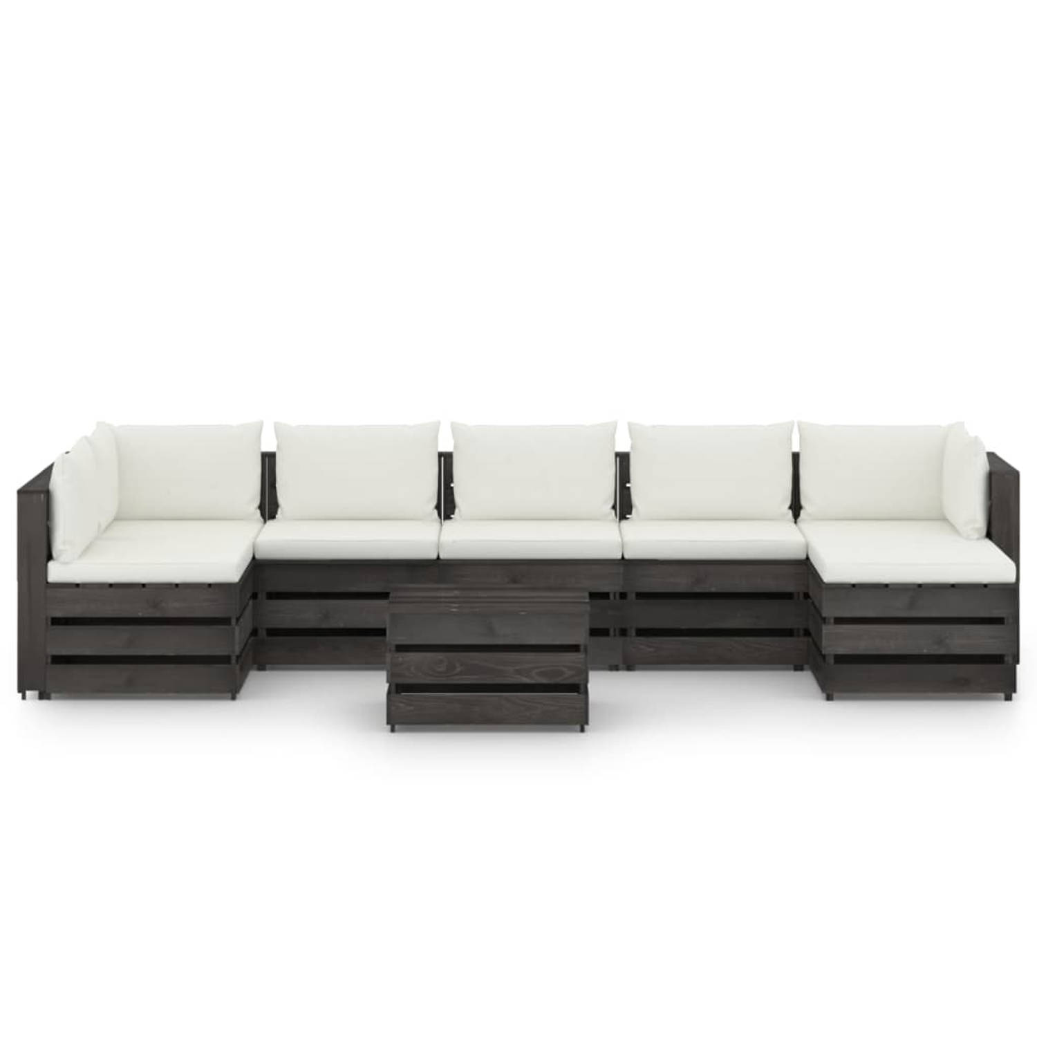 The Living Store Pallet Loungeset - Grenenhout - Modulair - Crèmewit kussen - Afmeting- 69 x 70 x 66 cm - The Living Store
