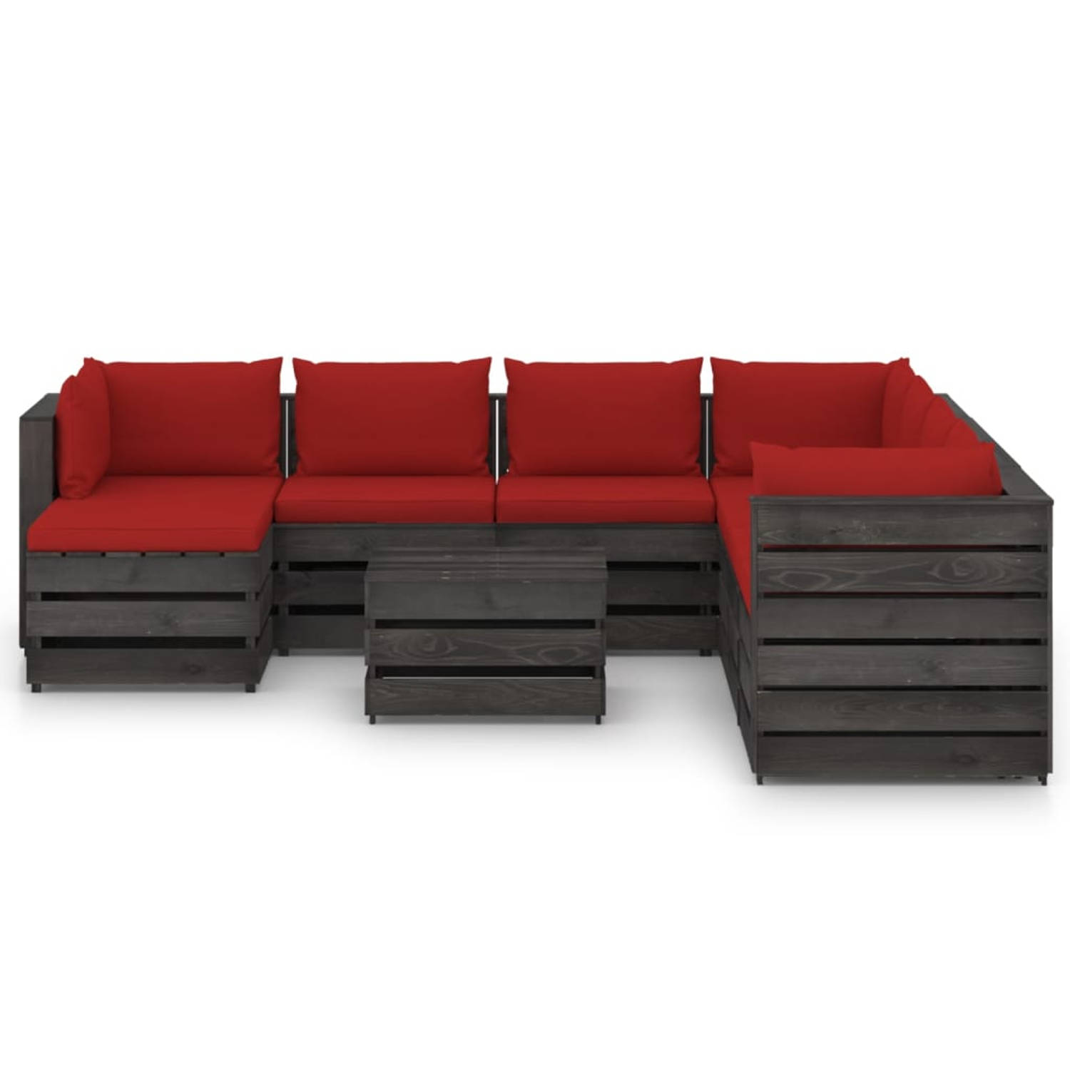 The Living Store Loungeset Pallet Grenenhout - Modulair - 69x70x66 cm - Rood