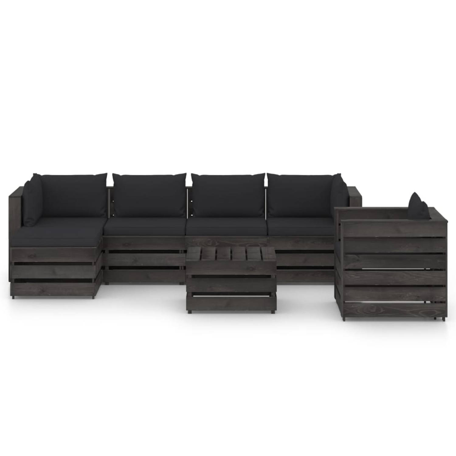 The Living Store Loungeset Pallet - Grenenhout - 69 x 70 x 66 cm - Zwart