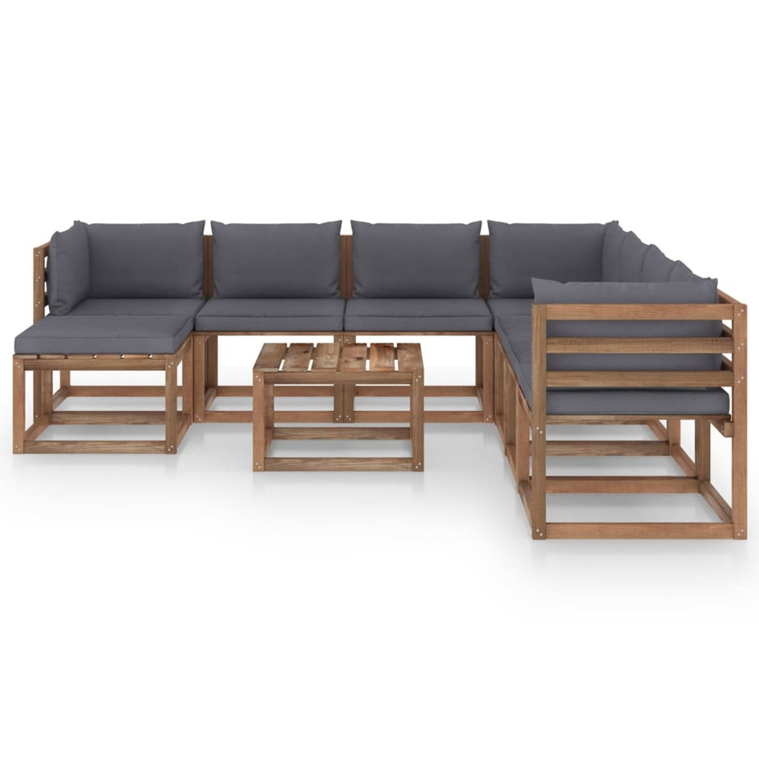 The Living Store 9-delige Loungeset met antracietkleurige kussens - Tuinset