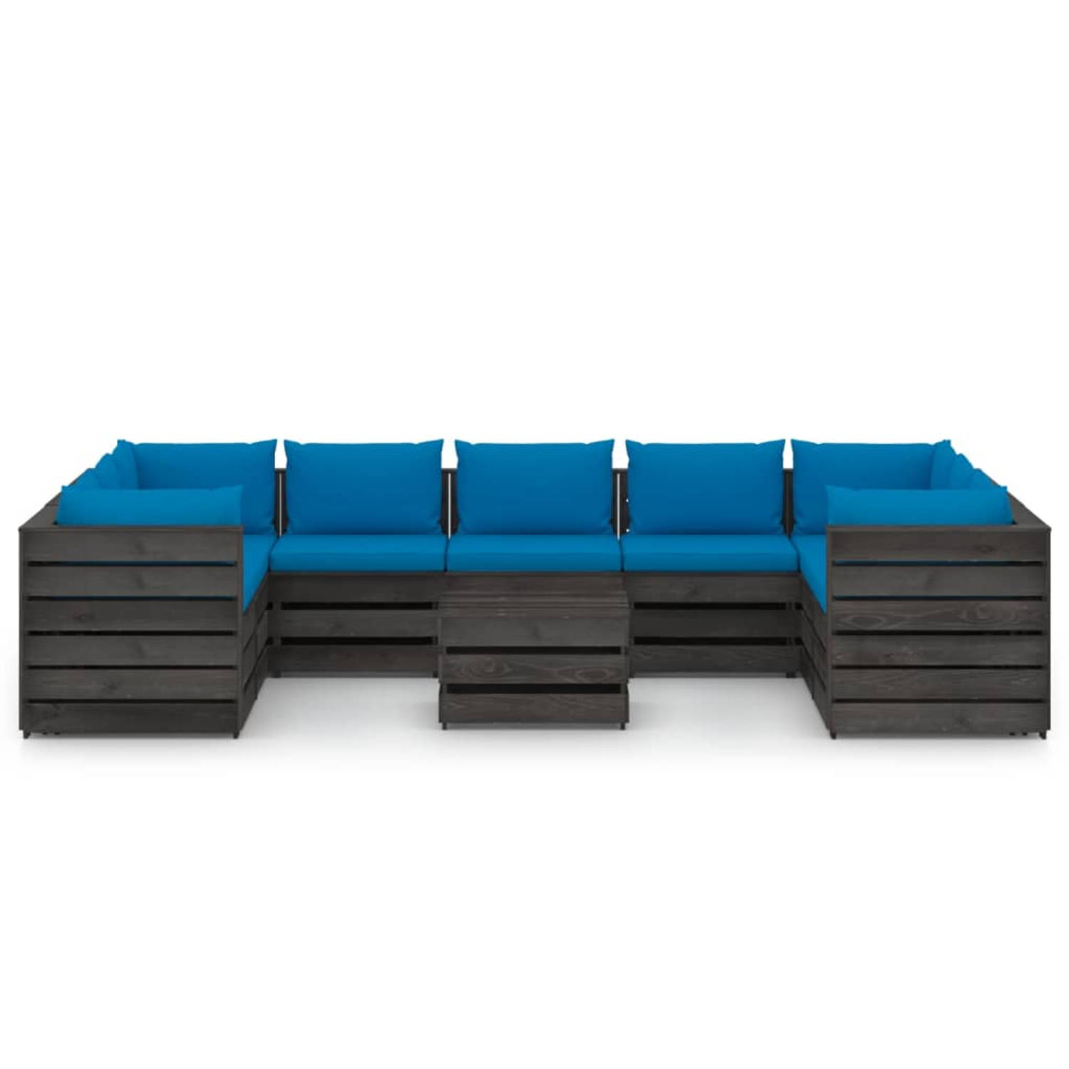 The Living Store Pallet Loungeset - Houten - Modulair - 69 x 70 x 66 cm - Lichtblauw kussen