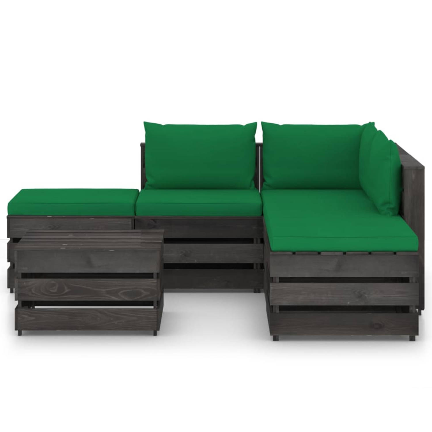 The Living Store Loungeset Pallet - Grenenhout - 69 x 70 x 66 cm - Groen kussen