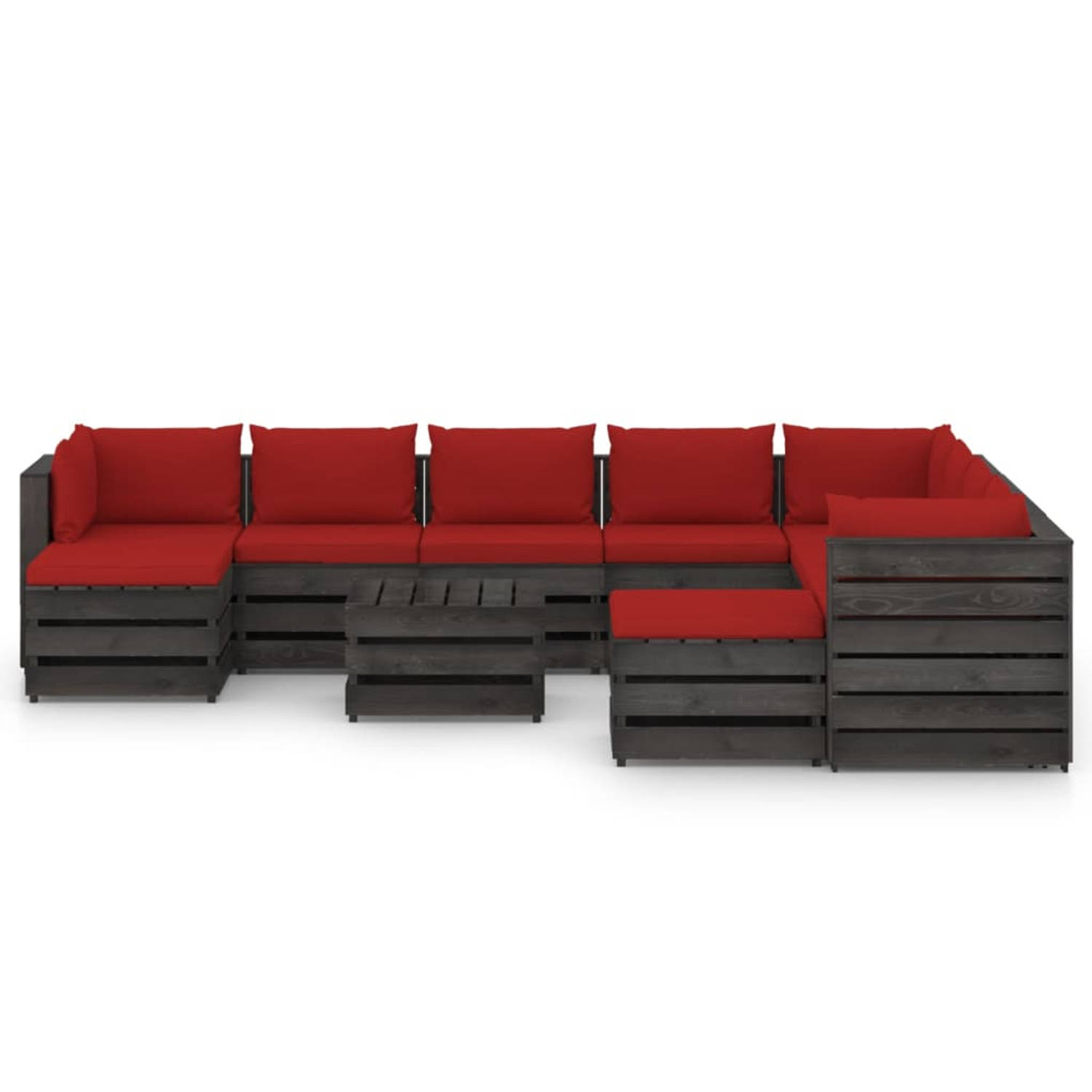 The Living Store Pallet Loungeset - Hoekbank Middenbank Tafel - 69x70x66 cm - Grenenhout - Rood