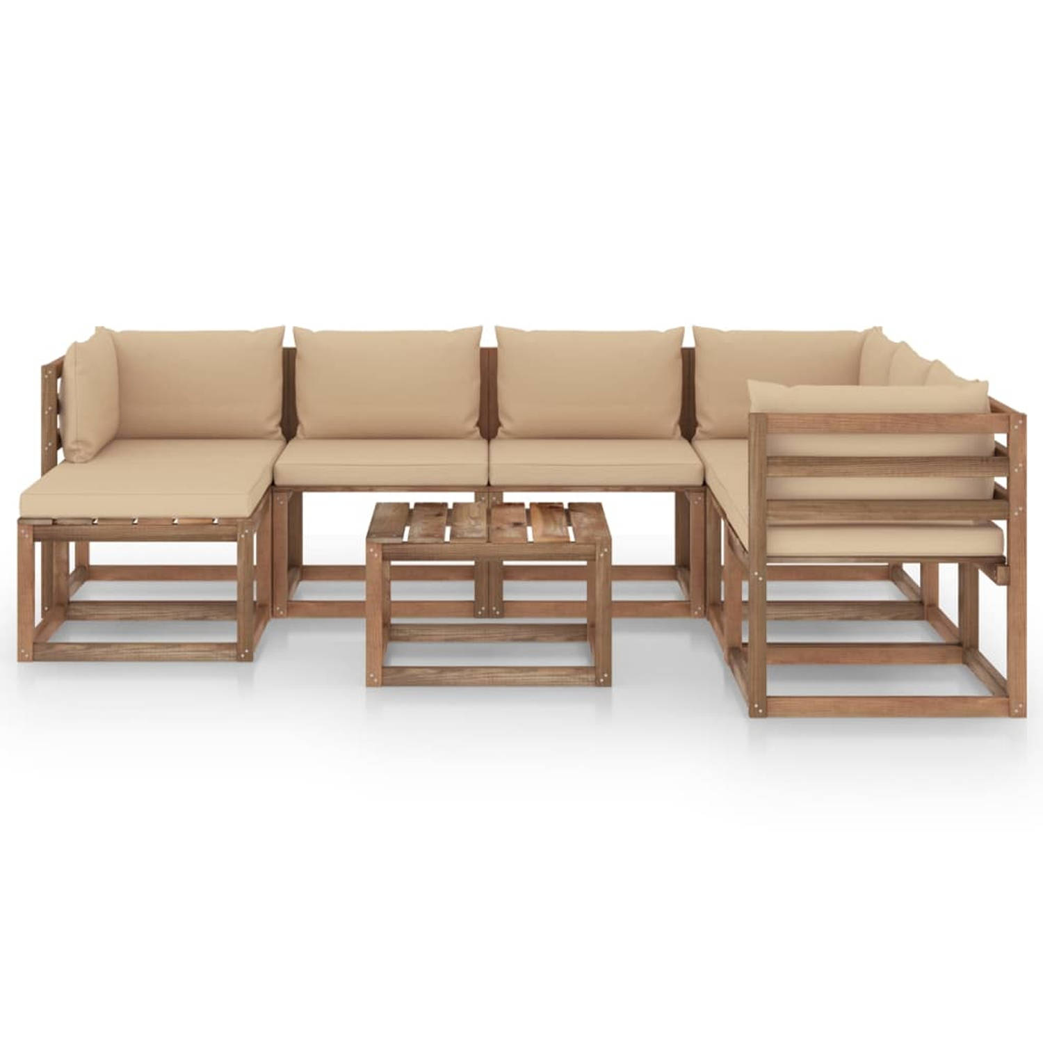 The Living Store Tuinset - Massief Grenenhout - Beige - 60x60x36.5cm - Inclusief kussens