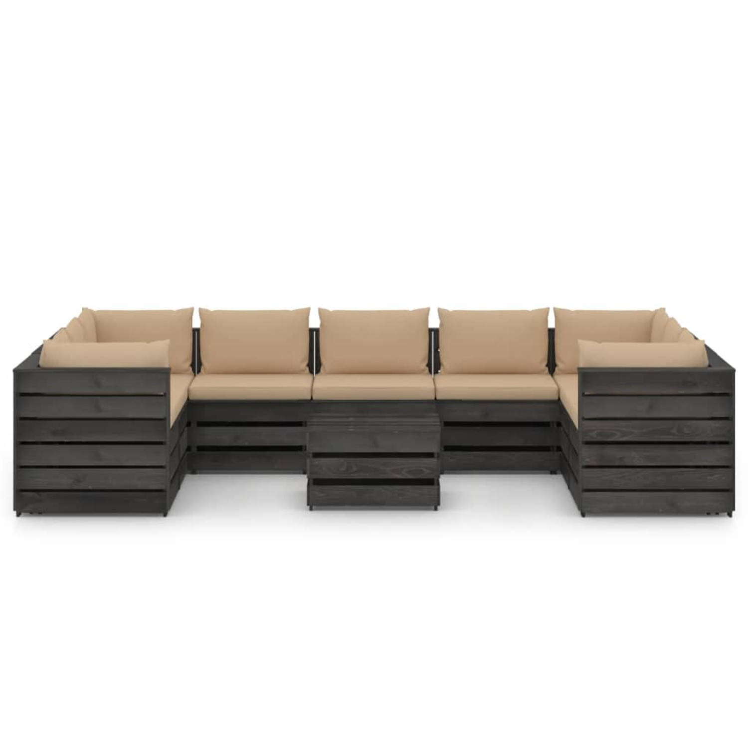 The Living Store 10-delige Loungeset met kussens grijs geïmpregneerd hout - Tuinset