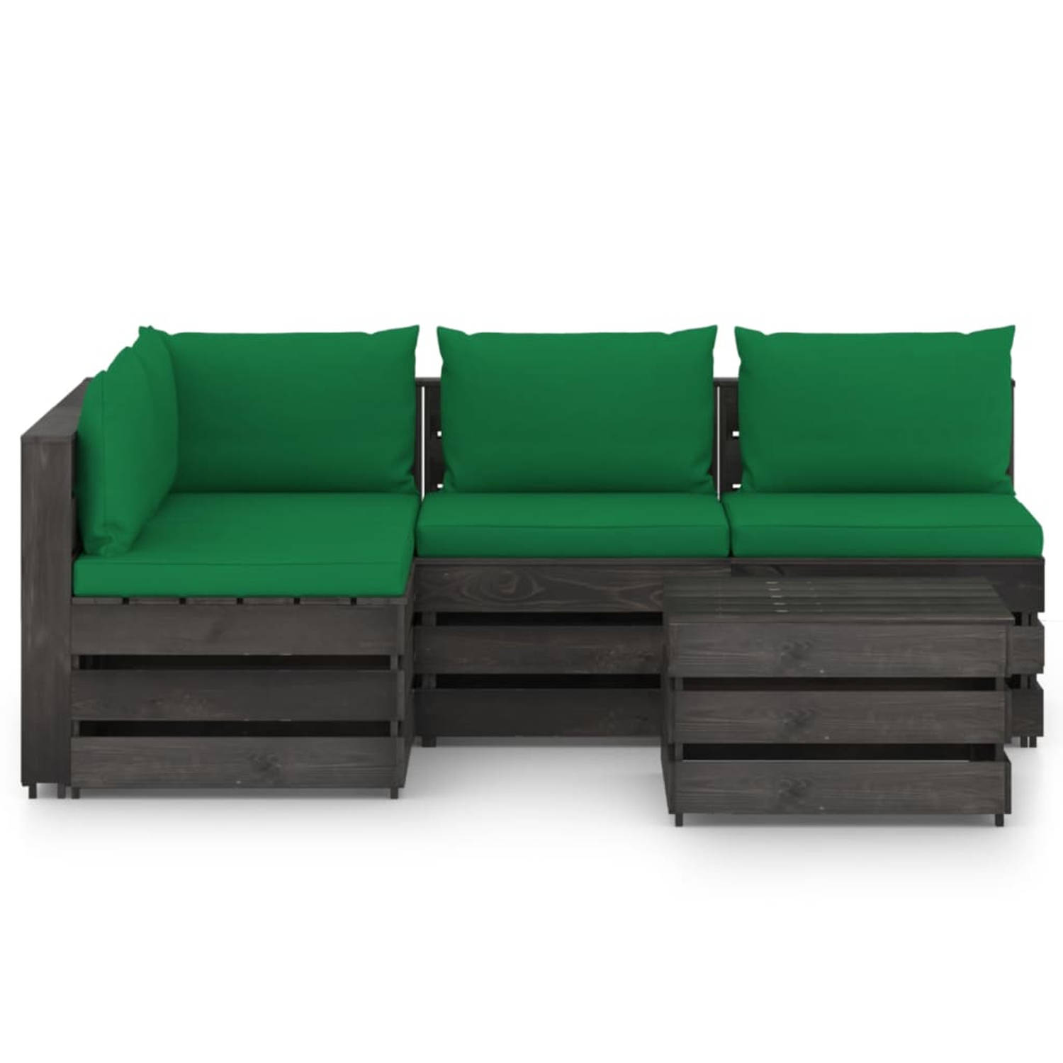 The Living Store Pallet loungeset - grenenhout - modulair design - groene kussens
