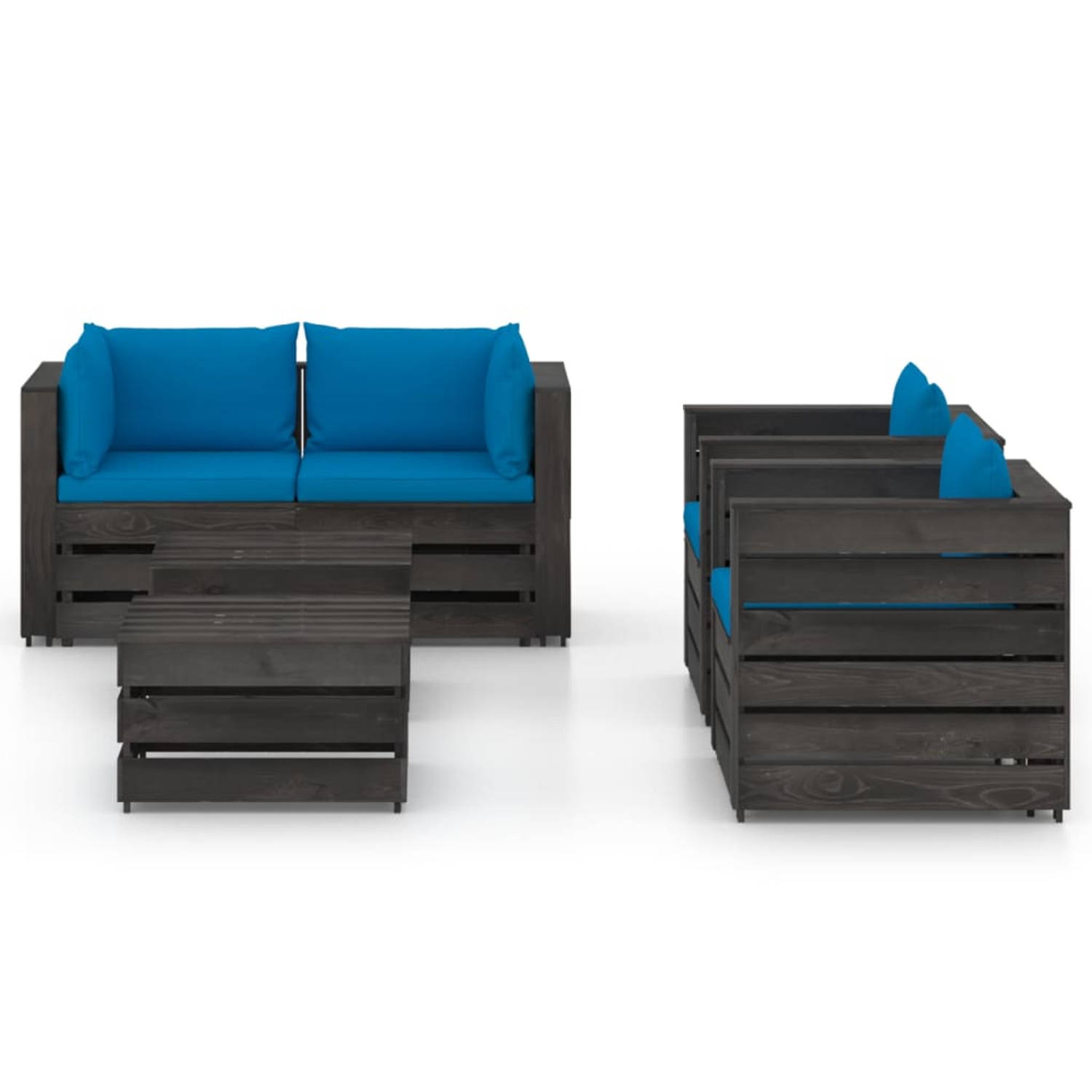 The Living Store 6-delige Loungeset met kussens grijs geïmpregneerd hout - Tuinset