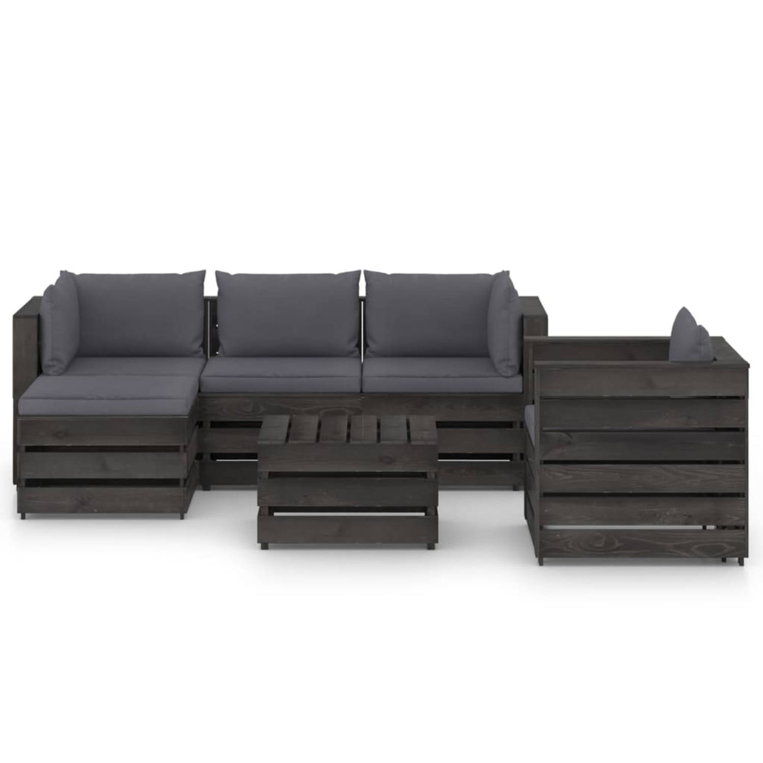 The Living Store Pallet Loungeset - Grenenhout - Antraciet - 6 delig
