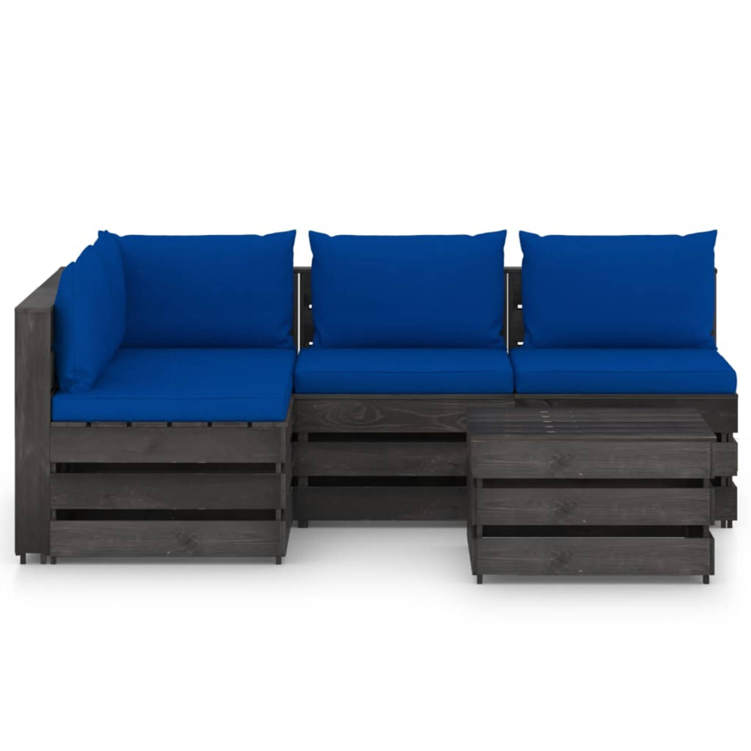 The Living Store Pallet Loungeset - Grenenhout - 69x70x66 cm - Blauw kussen