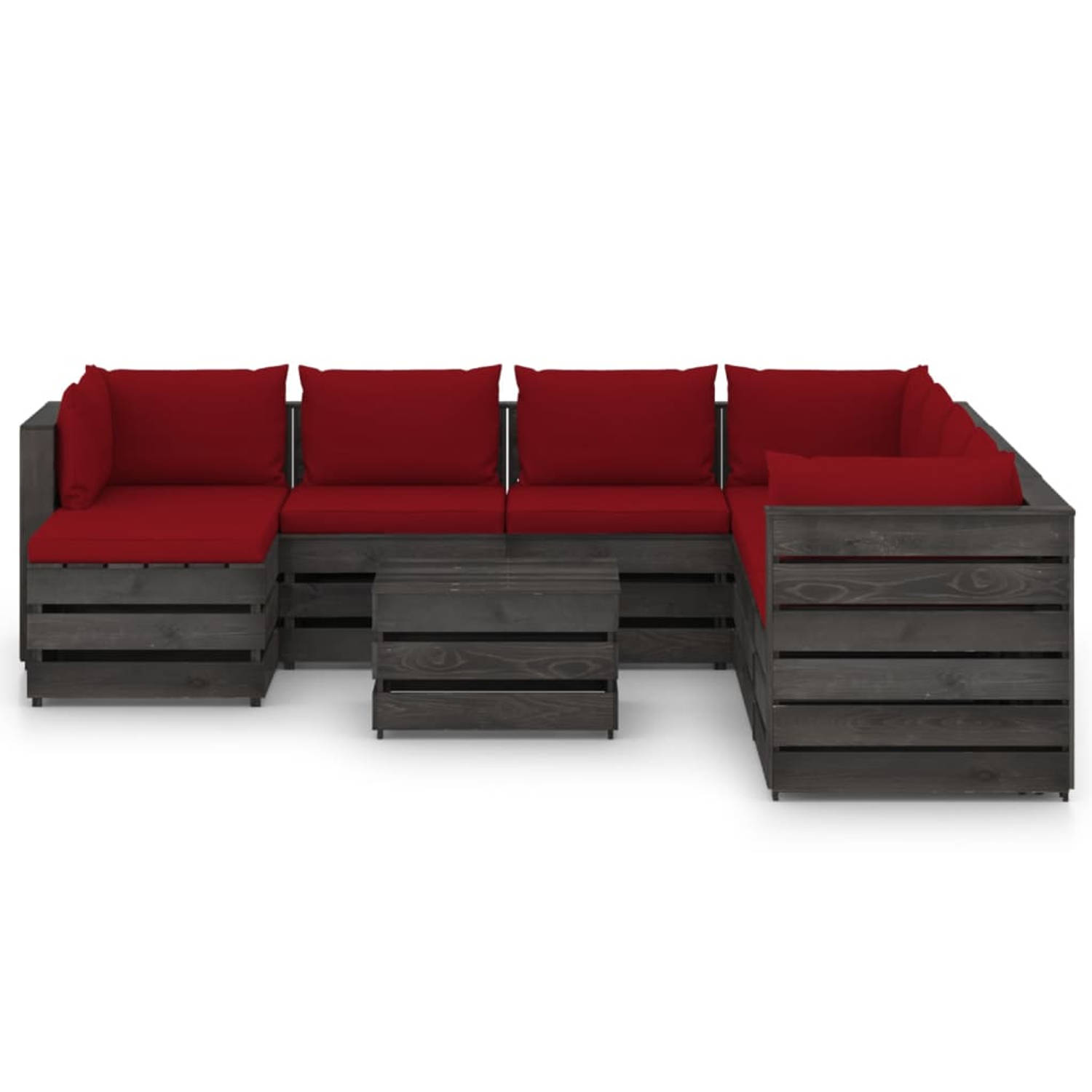 The Living Store Pallet Loungeset - Houten Tuinset - 69x70x66 cm - Grenenhout - Wijnrood