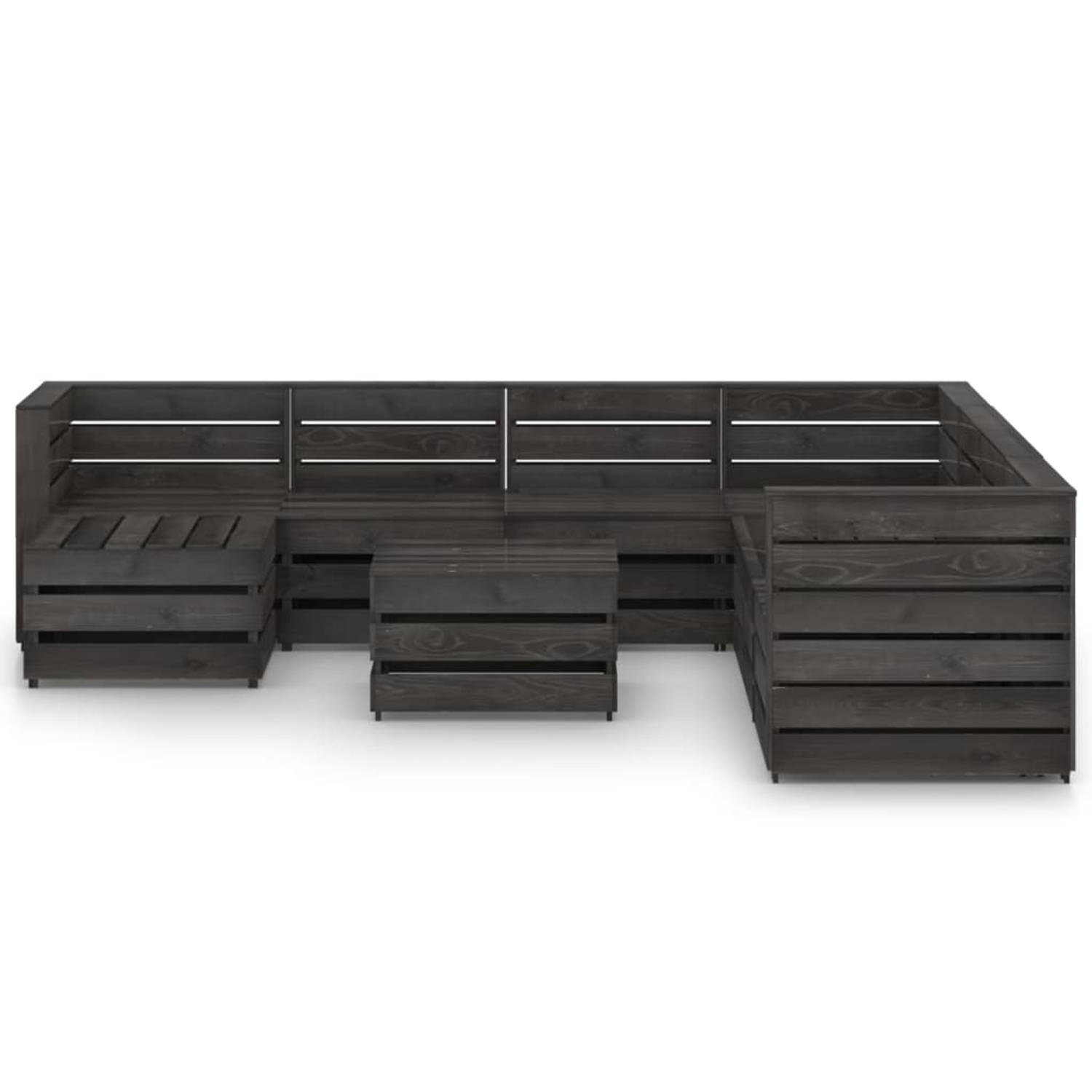 The Living Store Loungeset Pallet - 4x Middenbank 3x Hoekbank 2x Tafel/Voetenbank - Grenenhout - Grijs Geïmpregneerd - 69 x 70 x 66 cm (B x D x H) - 60 x 70 x 66 cm (B x D x H) - 6