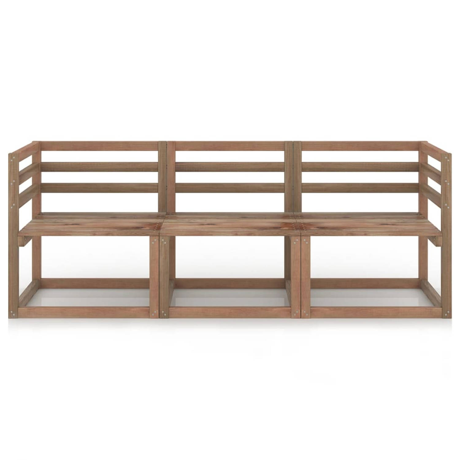 The Living Store Loungeset Pallet Bruin - Geïmpregneerd Grenenhout - Hoekbank 64x64x70 - Middenbank 60x64x70 | 2 Hoekbanken 1 Middenbank | Montage Vereist