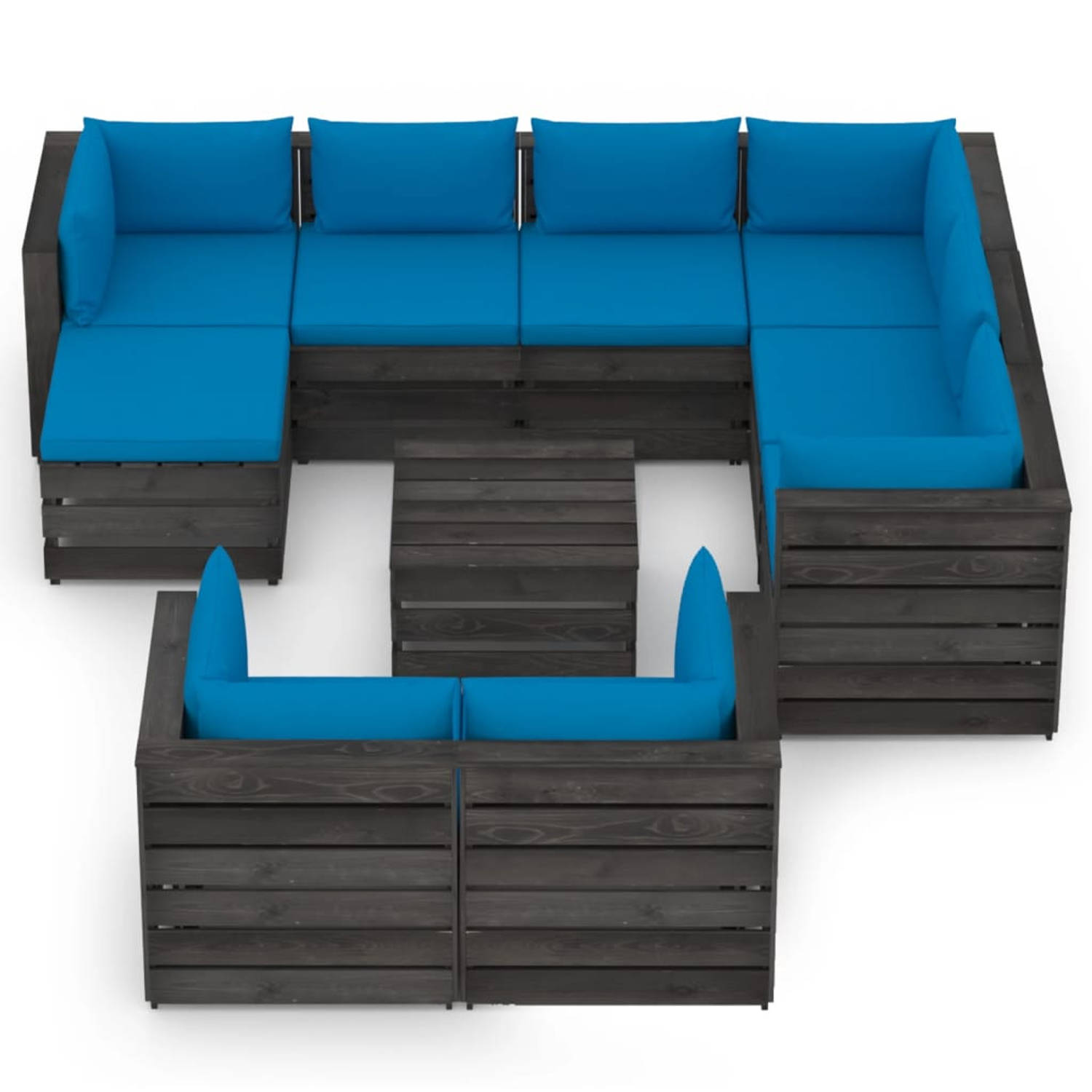 The Living Store Loungeset Pallet - 69 x 70 x 66 cm - Grenenhout - Lichtblauwe kussens