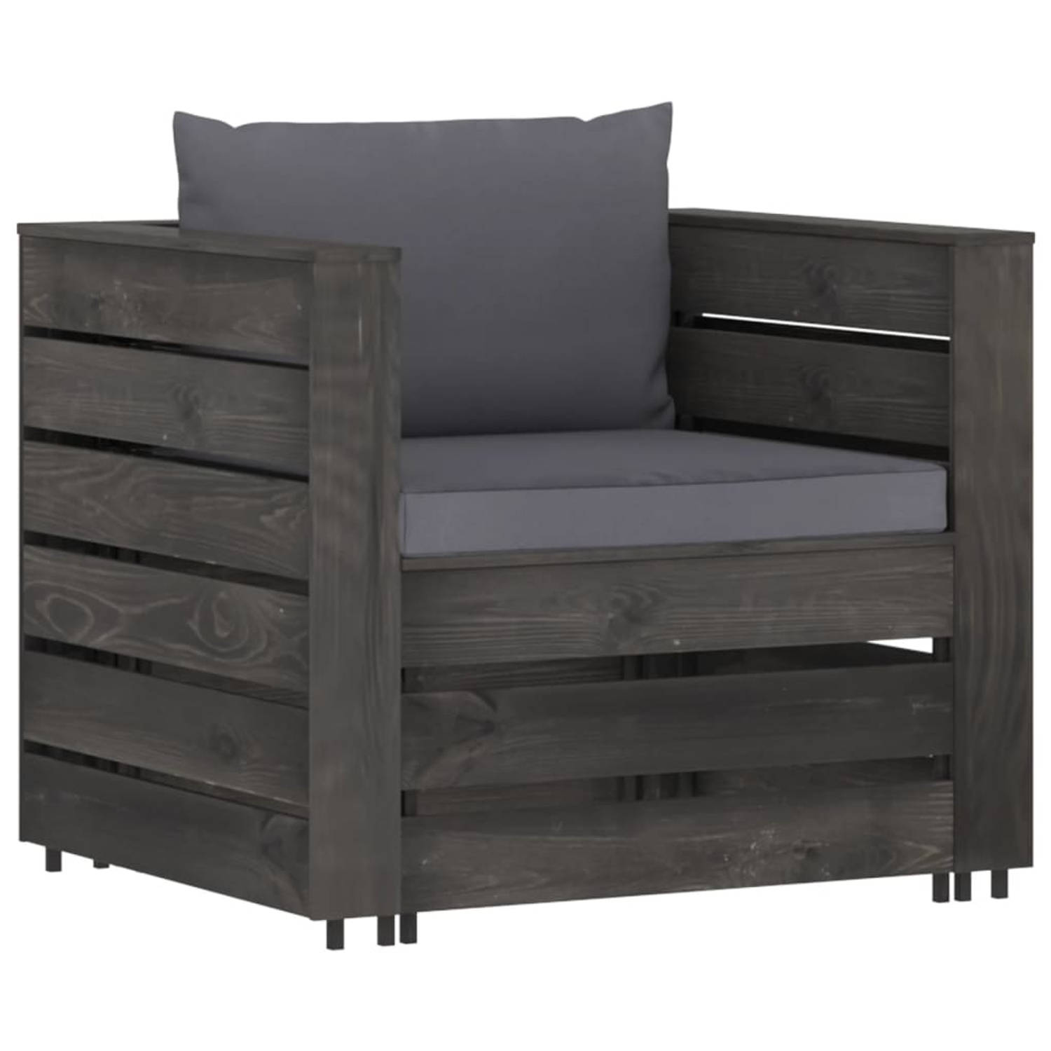 The Living Store Pallet Loungeset - Grenenhout - 77 x 70 x 66 cm - Antraciet