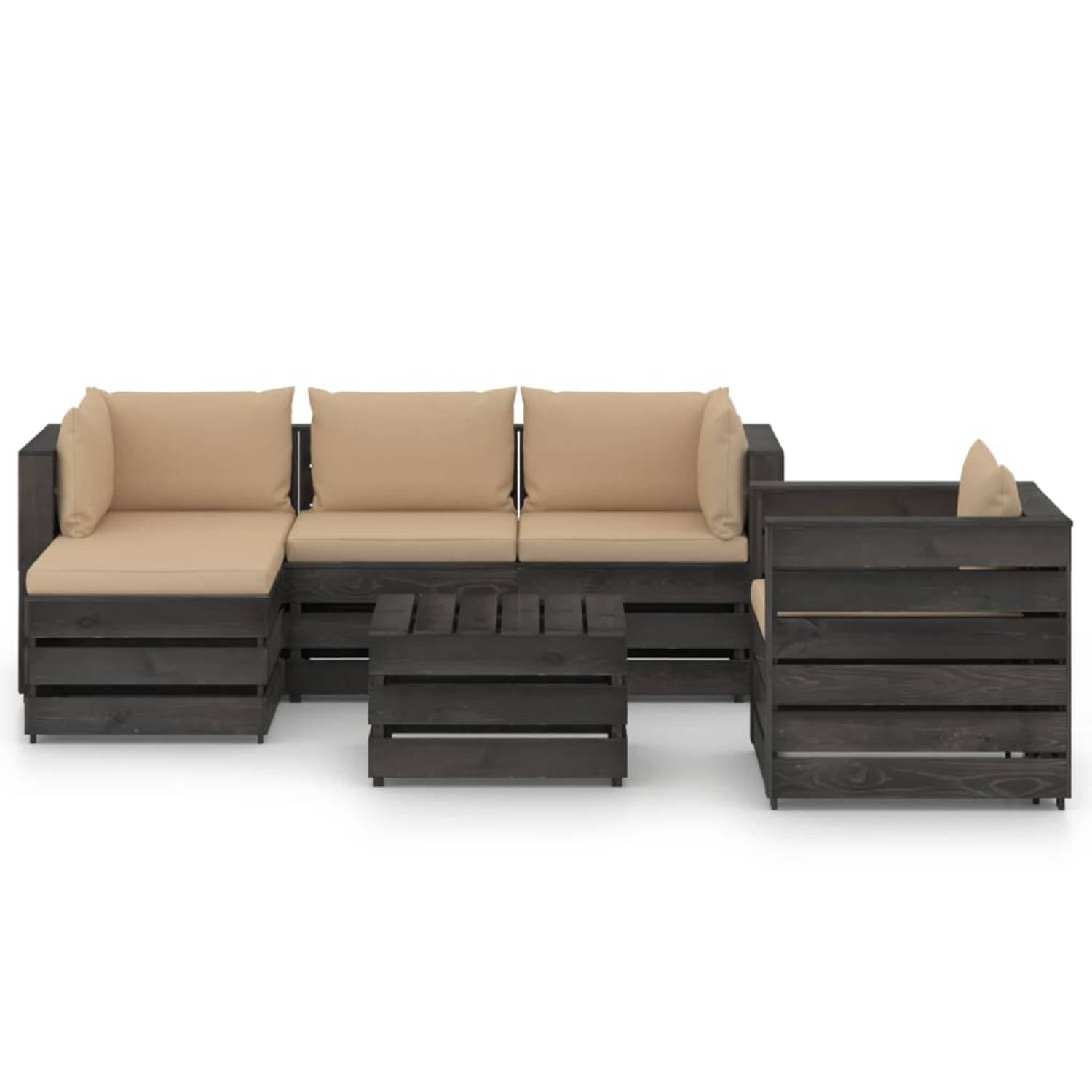 The Living Store Pallet Loungeset - Grenenhout - 69 x 70 x 66 cm - Beige kussen