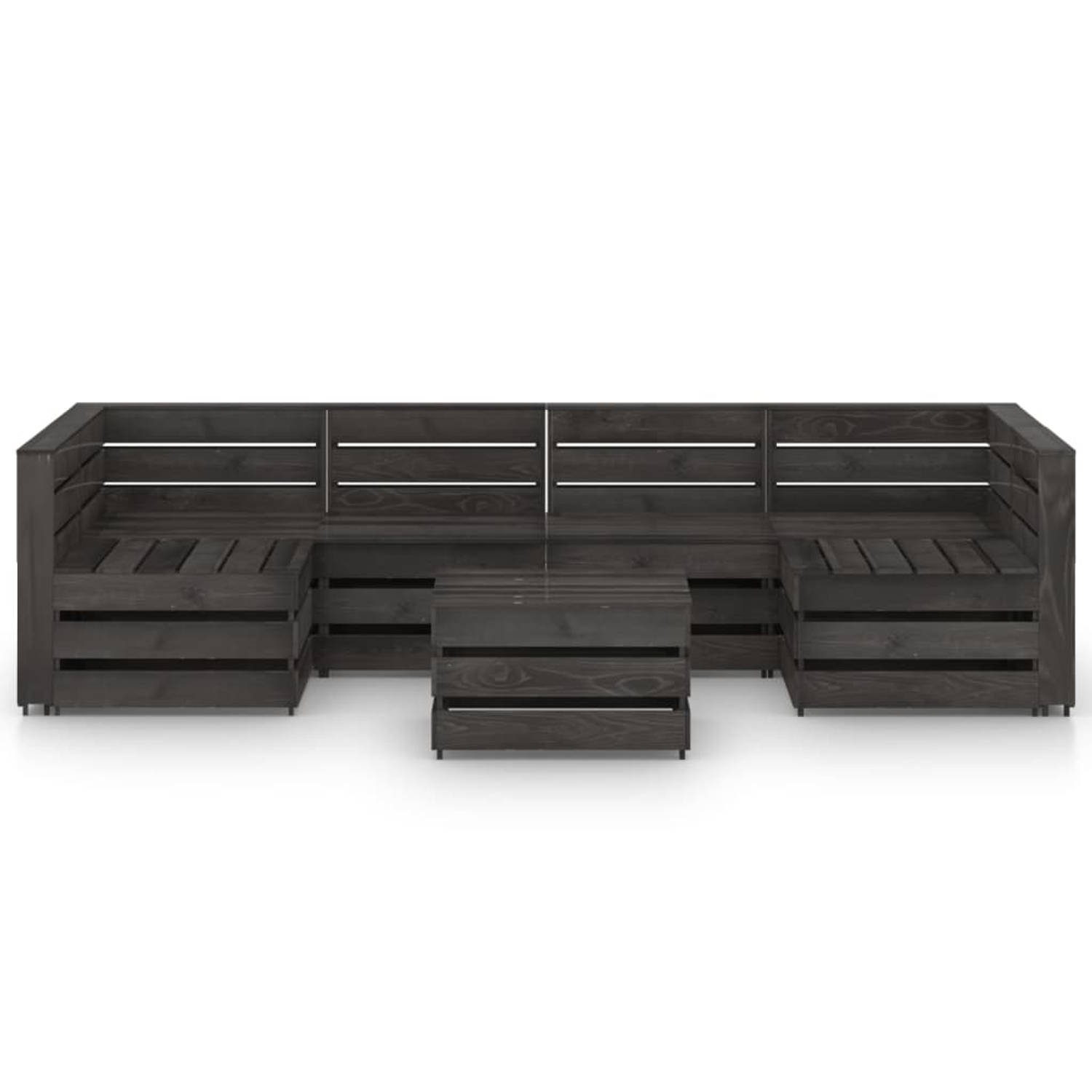 The Living Store Houten Loungeset - Grenenhout - Grijs Geïmpregneerd - Modulair Design - Hoekbank- 69 x 70 x 66 cm - Middenbank- 60 x 70 x 66 cm - Tafel/Voetenbank- 60 x 62 x 37 cm