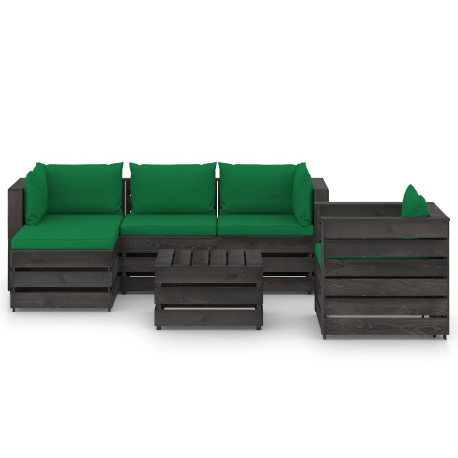 The Living Store 6-delige Loungeset met kussens grijs geïmpregneerd hout - Tuinset